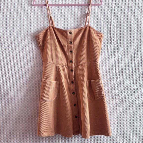 ASOS peach corduroy spaghetti strap pinafore dress size US8 - Picture 1 of 3